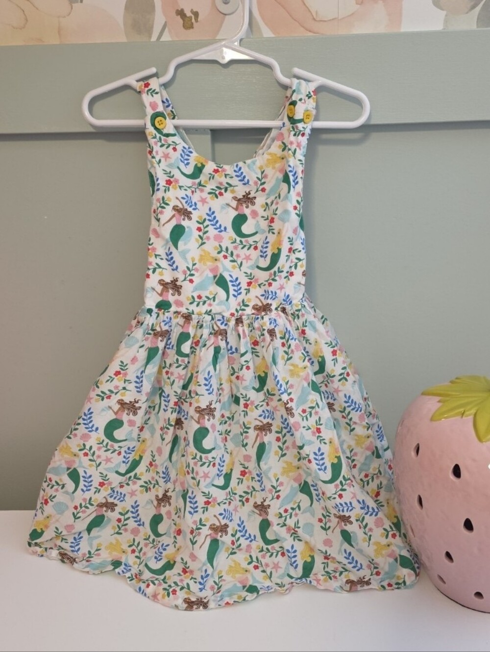 Mini boden 3/4 mermaid pinafore dress 3t 4t summer vacation beach